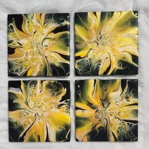 Hand Crafted Resin Painted Coasters Metallic Home Decor Decorative Drink Set 4